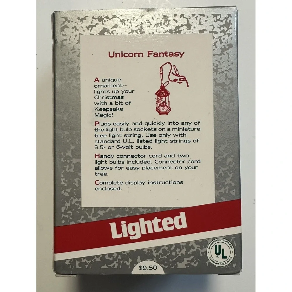 HALLMARK Keepsake Magic Lighted Christmas Ornament Unicorn Fantasy 1989 NEW